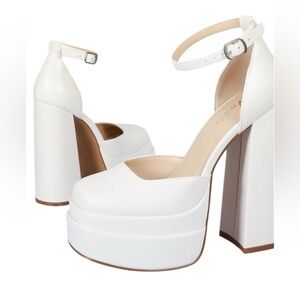 Dream Pairs White  Ankle strap Chunky Platform Pumps